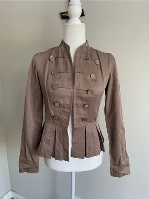 Arden B Taupe Military-Style Peplum Jacket with Gold Buttons thumbnail 1