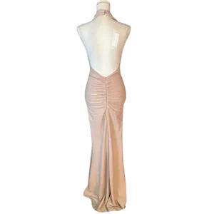Selfie Leslie US XS Soleil Moon Halterneck Maxi Dress Sparkle Blush Formal Prom thumbnail 4