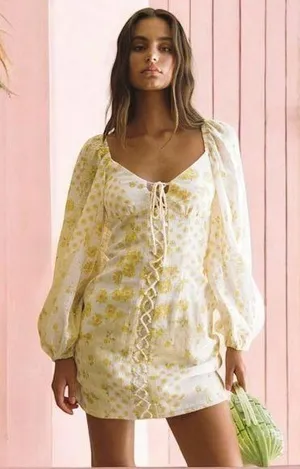NEW Sabo Skirt Elphia Floral Lace-Up Mini Dress in Size Small US 4 thumbnail 1