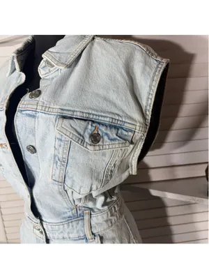 Zara mini dress denim light blue sleeveless Y2K 90s grunge cottage festival sz M thumbnail 9