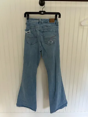 American Eagle Light Wash Flare Ripped Jeans thumbnail 2