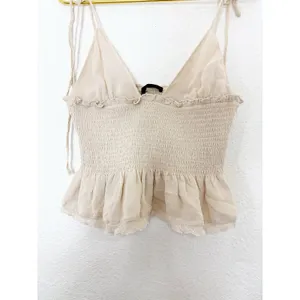 NWT Zara Tan Smocked Tie Straps Lace Trim Top Size Medium 0881/010 thumbnail 10
