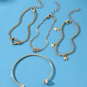 Set of 4 Golden Bracelets with Heart and Stars - Crystals thumbnail 3