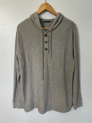 Pink Clover light gray brushed knit hoodie Henley top thumbnail 1