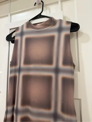Another Girl Beige Checked Sleeveless High Neck Maxi Dress Size Large thumbnail 5