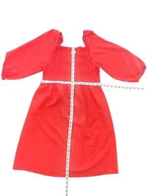 Isabel Maternity Smocked square neck Linen Puff Sleeve Mini Dress Coral NWT XS thumbnail 4