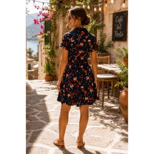 EVA‎ ROSE Tiger Flower Field Knee Length Shirt Dress Shirtdress Tie Waist Small thumbnail 7