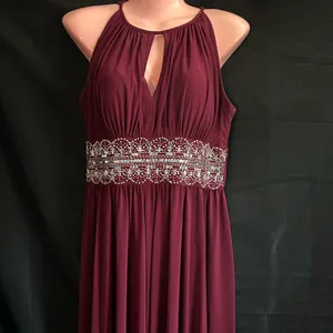 R&M Richards Burgundy Sequin & Beaded Full Length Evening Prom Gown SZ 6 thumbnail 3
