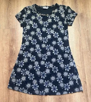 Vintage‎ Women's 90s Y2K Short Sleeve Floral Mini Dress Navy Black Tan thumbnail 1