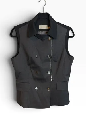 Karen Millen Gray and Black Structured Double Breasted Wool Zip Up Vest thumbnail 1