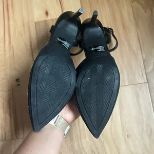 NEW BCBGeneration Black Rhinestone-Embellished Pointed Toe Ankle-Strap Heels thumbnail 4