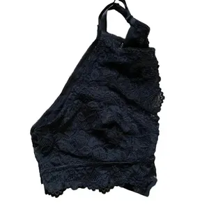 Jenny Jen Black Embroidered Floral Lace RACERBACK PADDED BRALETTE Spandex SZ L thumbnail 4