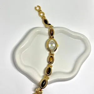 Vintage Style New Gold Plates Brown Stone Tiger Eye Stone Luxury Watch thumbnail 1