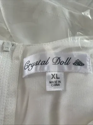 NWT Crystal Doll White Mini Dress with Puff Sleeves and Rhinestones Accents thumbnail 11