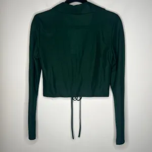 Zara Green Ruched Drawstring Collar Long Sleeve Blouse Size Medium thumbnail 4