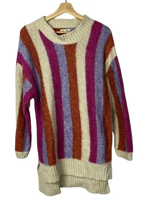 ASOS Moon River Pink & Violet Striped Pullover Hi Low‎ Sweater M thumbnail 1