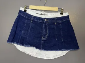 BDG Denim Skirt Womens Medium Blue Mini Raw Hem White Lined Layered Casual thumbnail 1