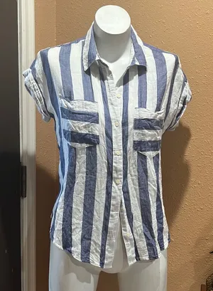 Lucky brand short sleeve striped open back button up blouse thumbnail 1