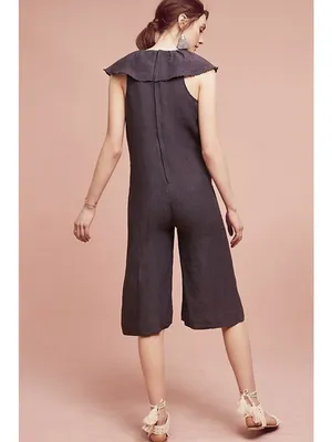 MARIA STANLEY Gray Linen Blend Cascada Cropped Ruffle Jumpsuit Size XS NWOT thumbnail 4