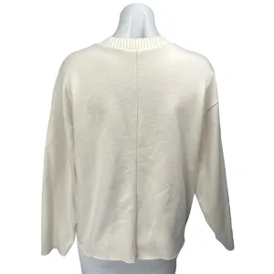 Zara Women's Cream White Knit Long Sleeve Crew Neck Sweatshirt Sweater Top Sz L thumbnail 2