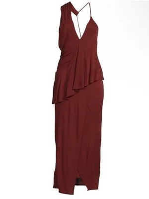 REISS Xena Halterneck Draped Maxi Dress Size UK 10/US 6 $345 Burgundy thumbnail 2