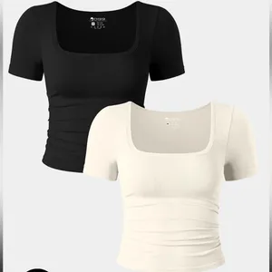 OQQ 2 Pieces Square Neck Tee Shirts Crop Tops thumbnail 1