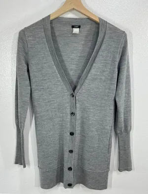 J.Crew 100% Merino Wool V-Neck Long Cardigan Sweater Women Small Gray ‎ Pocket thumbnail 1