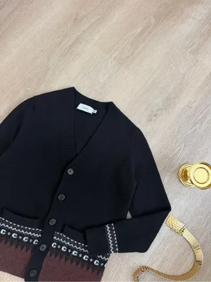 Coach Oversized Fair Isle Wool Alpaca Cardigan Black Brown Signature C thumbnail 6