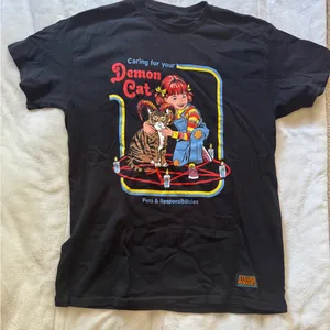 Steven Rhodes Caring for Your Demon Cat Graphic Tee - M Black with Red & Yellow Print thumbnail 1