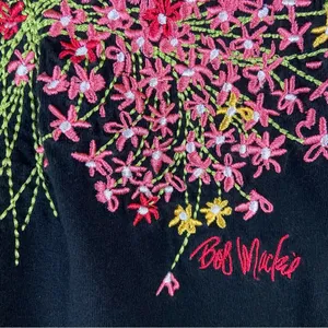 Bob Mackie Bon Mackie Wearable Art Embroidered Flower Bouquet Black Top Size Extra Large thumbnail 4
