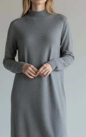 100% cashmere mock neck long sleeve dress grey thumbnail 1