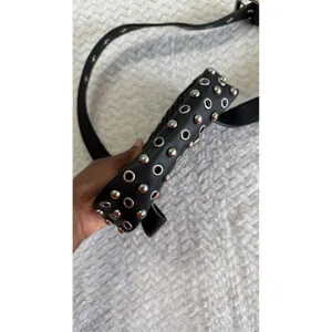 Black Woven Faux Leather Belt Bag Silver Studded Grommet Fanny Pack Waist Bag thumbnail 2