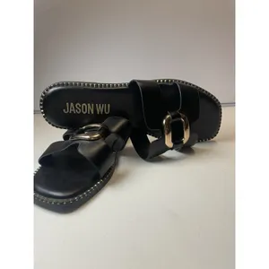 Jason Wu Women's Black Leather Slide Sandals Buckle Slip-On US 7.5 thumbnail 4