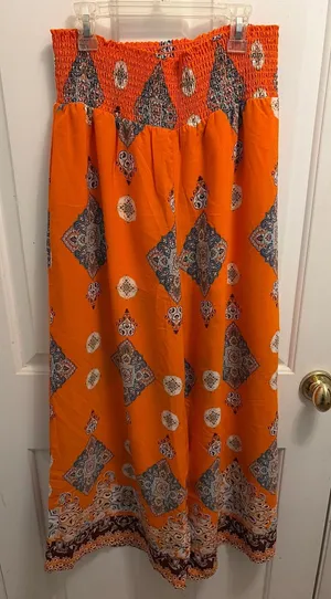 Sienna Sky NWOT Orange Boho Medallion Smocked Wide Leg Pants Jumpsuit Size L thumbnail 1