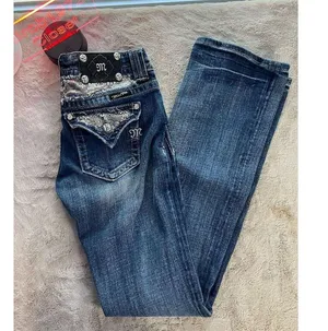 Miss Me Women's Bootcut Jeans Size 28 Blue Rhinestone Studded Flap Pocke… thumbnail 10