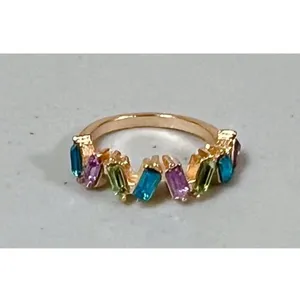 Gold Purple Blue Green Diamond Gemstone Zig-Zag Band Ring Jewelry Size 7 💜💙💚✨ thumbnail 2