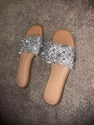 A new day beach bridal Embellished Rhinestone Slide Sandals in Silver 10W thumbnail 3