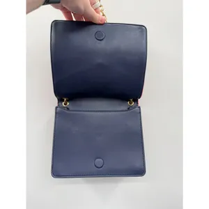 Tory Burch Alexa Convertible Shoulder Bag Navy Red Embroidered‎ Leather Chain thumbnail 9