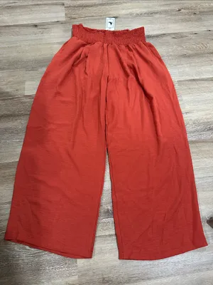 Womens Smocked Waist Wide-Leg Pants - burnt orange thumbnail 1