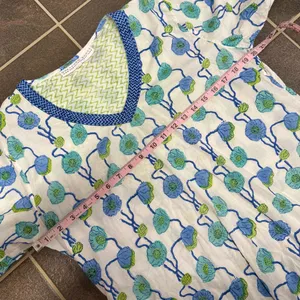 Gretchen Scott Long Sleeve Tunic Top Blouse Floral Blue Green Cotton Medium thumbnail 8