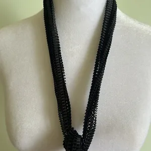 Black Crinkle Material Long Adjustable Necklace thumbnail 2