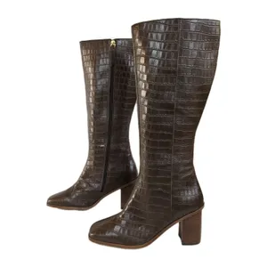 JOURNEE COLLECTION Tamori Leather Boot Brown Croc Embossed Knee High Women's 9.5 thumbnail 5