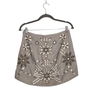 Free People Gray Velvet Embellished Snowflake Mini Skirt Size 8 thumbnail 3