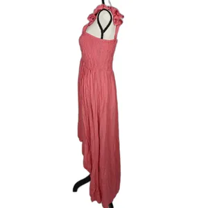 Women's Boho Me Maxi Dress Pink Smocked High Low Ruffle Strap Size L thumbnail 3