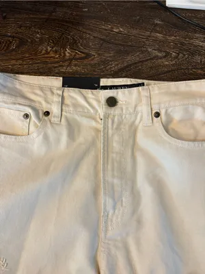 Lauren Ralph Lauren Wide Leg Jeans Womens 6 Ivory NWT Floral Beaded High Rise thumbnail 7