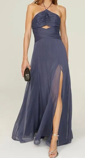 Likely Runa Halter Maxi Gown Night Blue Metallic formal Prom Size 8 thumbnail 1