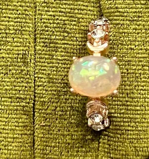Opal and White Crystal Moon Design Rose Gold-Plated Ring Size 7 thumbnail 2