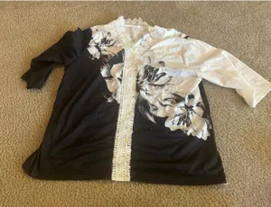 ab61 Woman long sleeve black white top shirt 2xl thumbnail 1