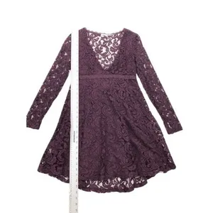 Kimchi Blue Maroon Red Lace Long‎ Sleeve Fit And Flare Empire Waist Dress Size 0 thumbnail 4