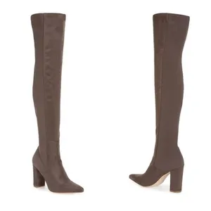 Everley Over‎ The Knee Boots Women 10M Grey Taupe Faux Suede Block Heel Pointed thumbnail 2